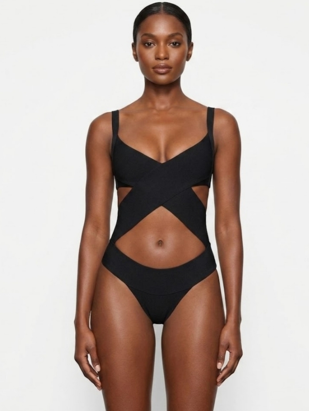 NWT SKIMS KNIT BEACHWEAR MONOKINI ONYX PLUS 4X
